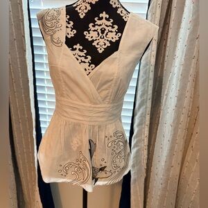 Anthropologie White Embroidered Top